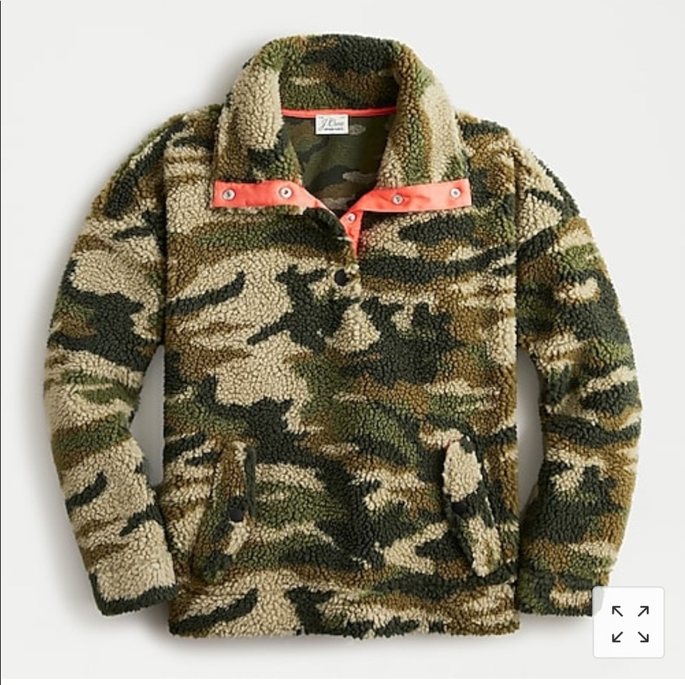 J Crew Snap Collar Sherpa Fleece Sweatshirt, Camo - Picture 1 of 3